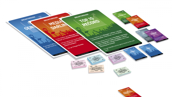 Game elements of Connected™; posters, cards and money